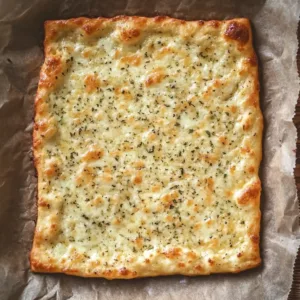 Baked cottage cheese flatbread with golden edges on parchment