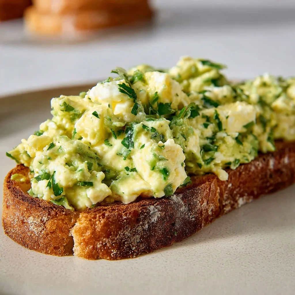 Avocado Egg Protein Halves salad on toasted bread with herbs