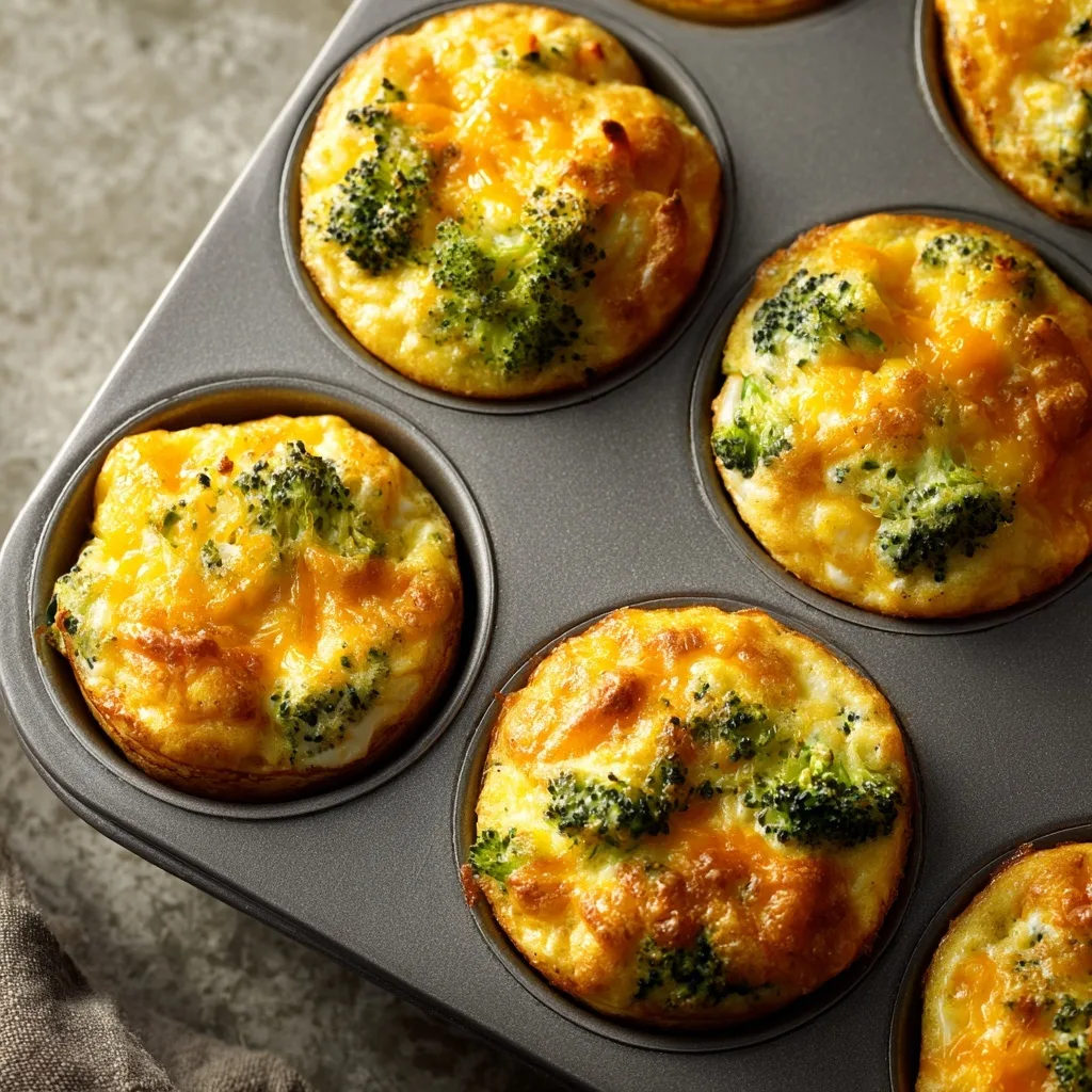 Broccoli cheddar egg muffins baked in muffin tin