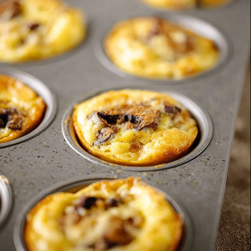Baked mushroom turkey egg muffins cooling in muffin tray