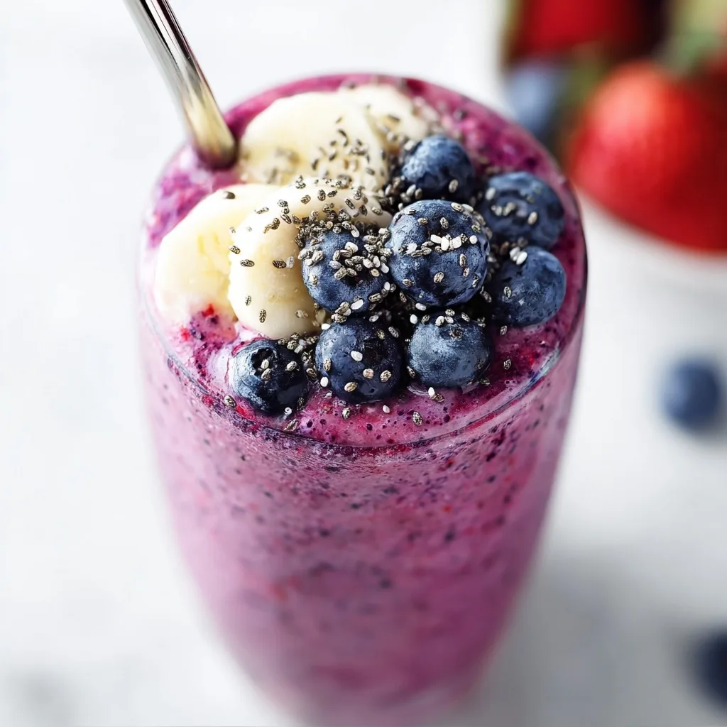 3 High Protein Smoothies for Muscle Recovery You’ll Want After Every Workout 25 Berry protein smoothie with fresh banana and blueberry toppings