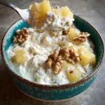 High protein cottage cheese bowl with pineapple and walnuts