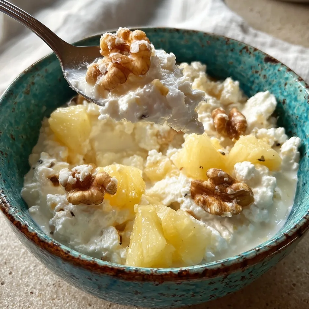 High Protein Dairy Snacks: The Best 3 Muscle-Building Recipes 25 Cottage cheese with pineapple and walnuts in a rustic bowl