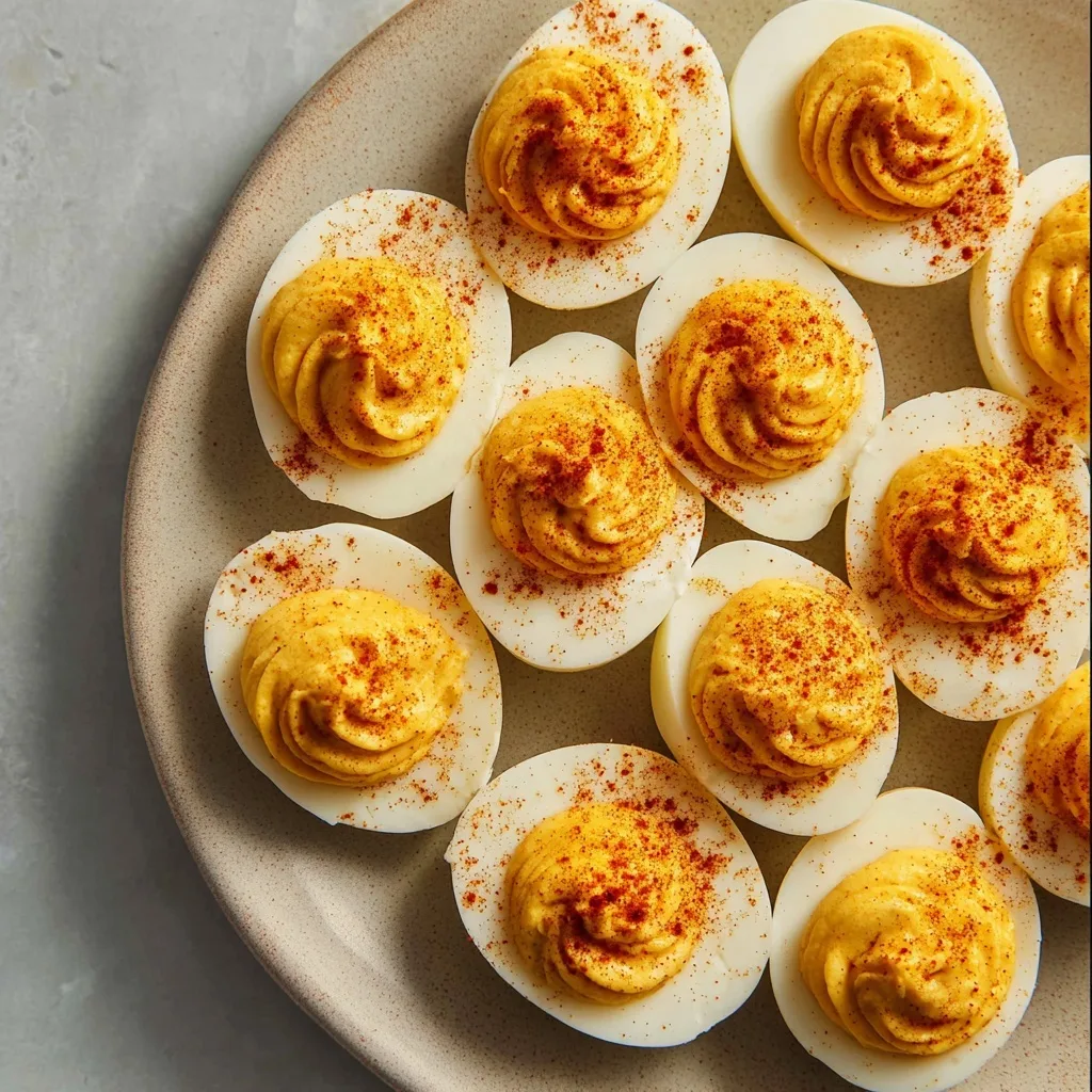 High Protein Egg Snacks: 3 Muscle-Building Recipes for Strength and Recovery 4 Deviled eggs with paprika on ceramic plate, high protein egg snack