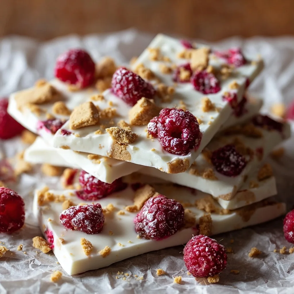 4 High Protein Dessert Snacks to Curb Cravings (No Guilt, Just Gains) 44 Frozen yogurt bark with raspberries and graham crackers