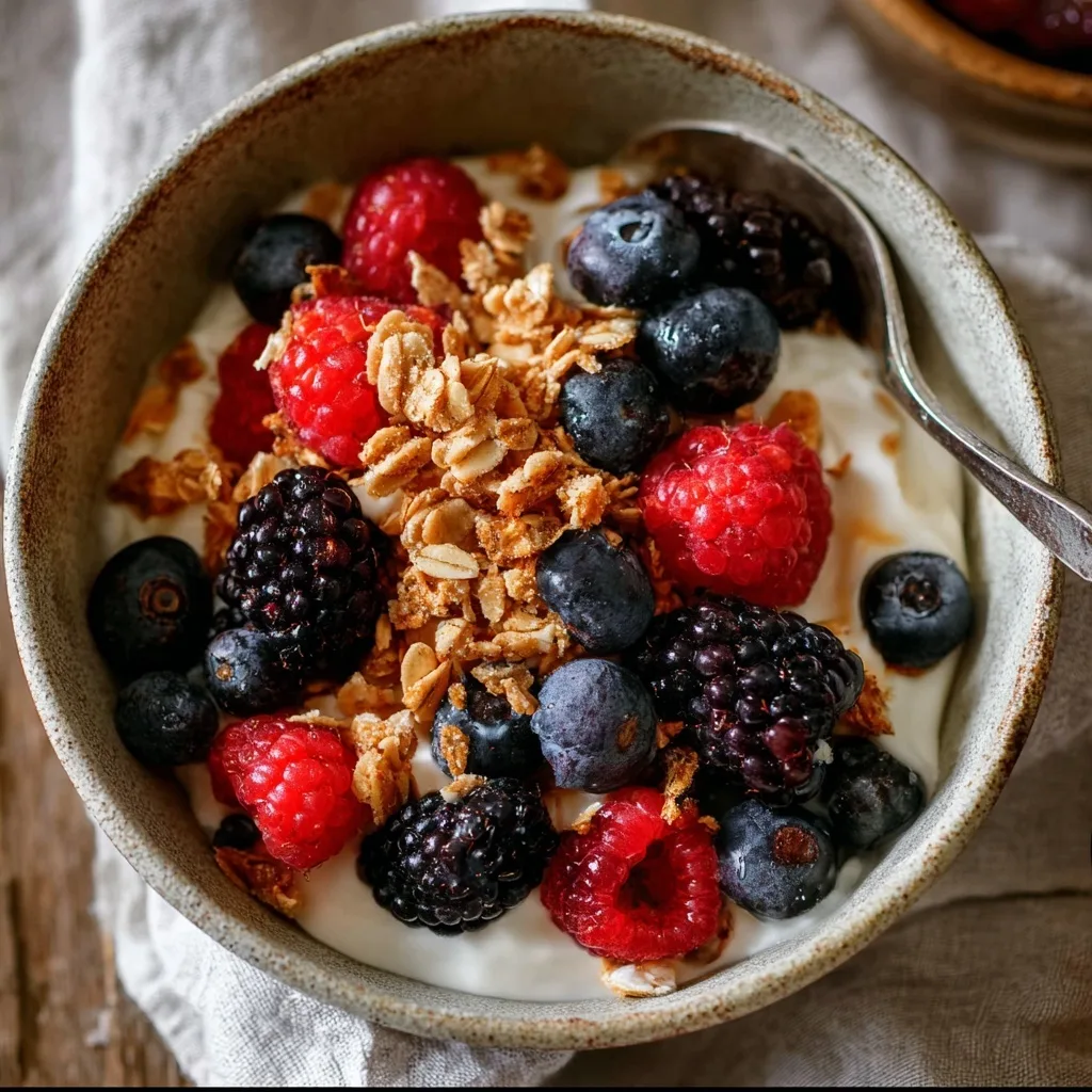 High Protein Dairy Snacks: The Best 3 Muscle-Building Recipes 23 High-protein Greek yogurt bowl with fresh berries and granola