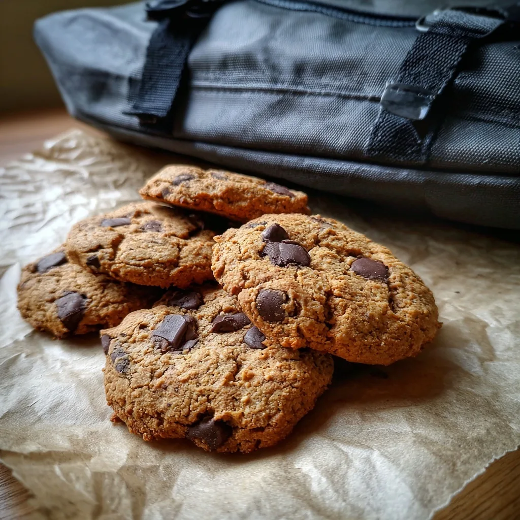 4 High Protein Dessert Snacks to Curb Cravings (No Guilt, Just Gains) 42 Chewy protein cookies with chocolate chunks beside a gym bag