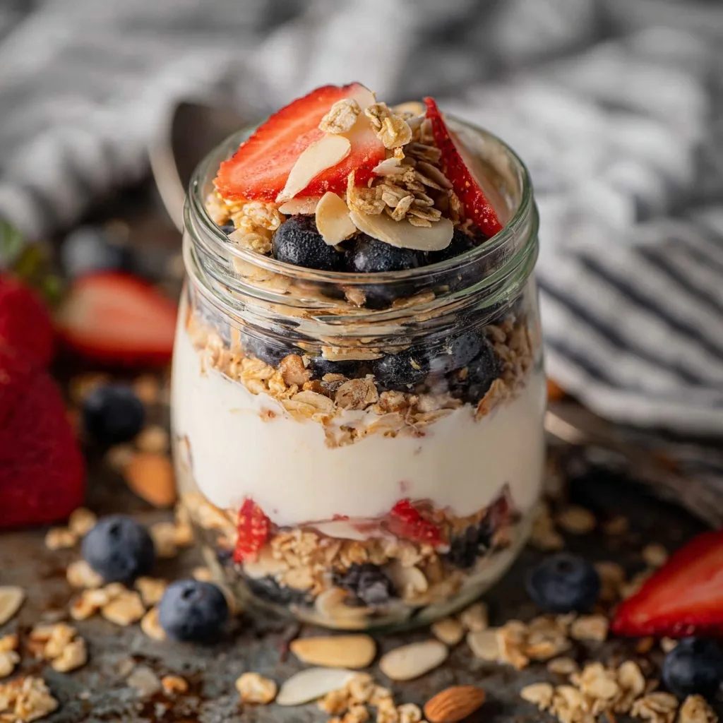 High Protein Dairy Snacks: The Best 3 Muscle-Building Recipes 27 High protein yogurt parfait with berries and granola in a glass