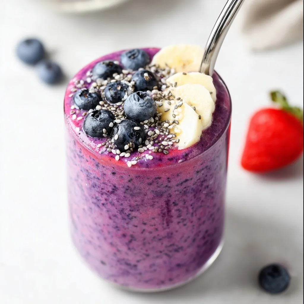 25 High Protein Snacks for Muscle Gain to Maximize Recovery & Results 19 Berry protein smoothie with blueberries, banana, and chia seeds