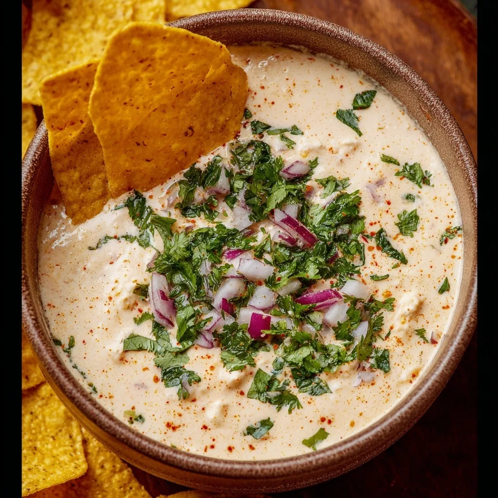 Cottage Cheese Queso – Creamy 3-Ingredient Recipe 6 Cottage cheese queso topped with cheddar, tomato, onion, and cilantro in a rustic bowl