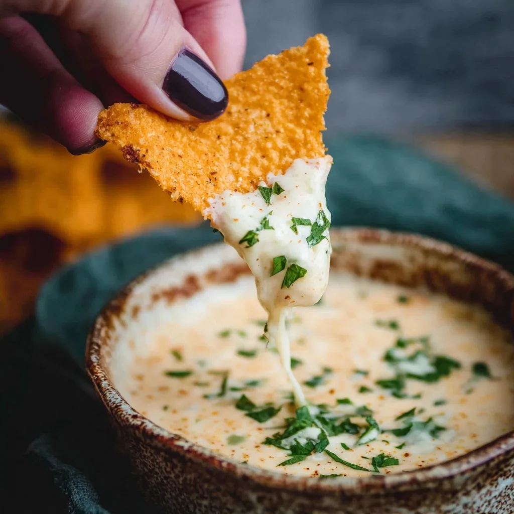 Cottage Cheese Queso – Creamy 3-Ingredient Recipe 8 Corn chip dipped into creamy cottage cheese queso with herbs
