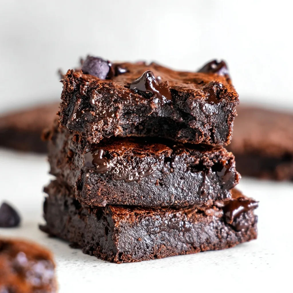 25 High Protein Snacks for Muscle Gain to Maximize Recovery & Results 24 Fudgy protein brownies stacked with melted chocolate chips