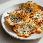 Cottage Cheese Flatbread Chips (High-Protein Snack) 8 Golden crispy cottage cheese chips with sesame and black seeds on a plate