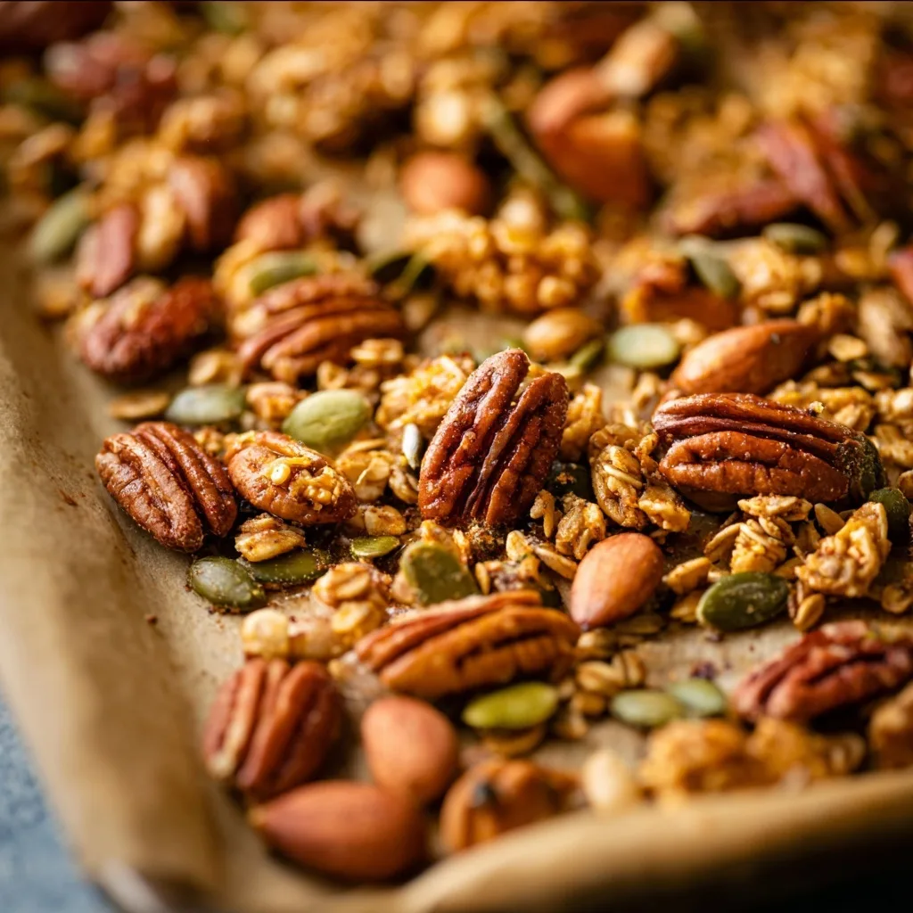25 High Protein Snacks for Muscle Gain to Maximize Recovery & Results 9 Homemade trail mix with pecans, almonds, oats, and pumpkin seeds
