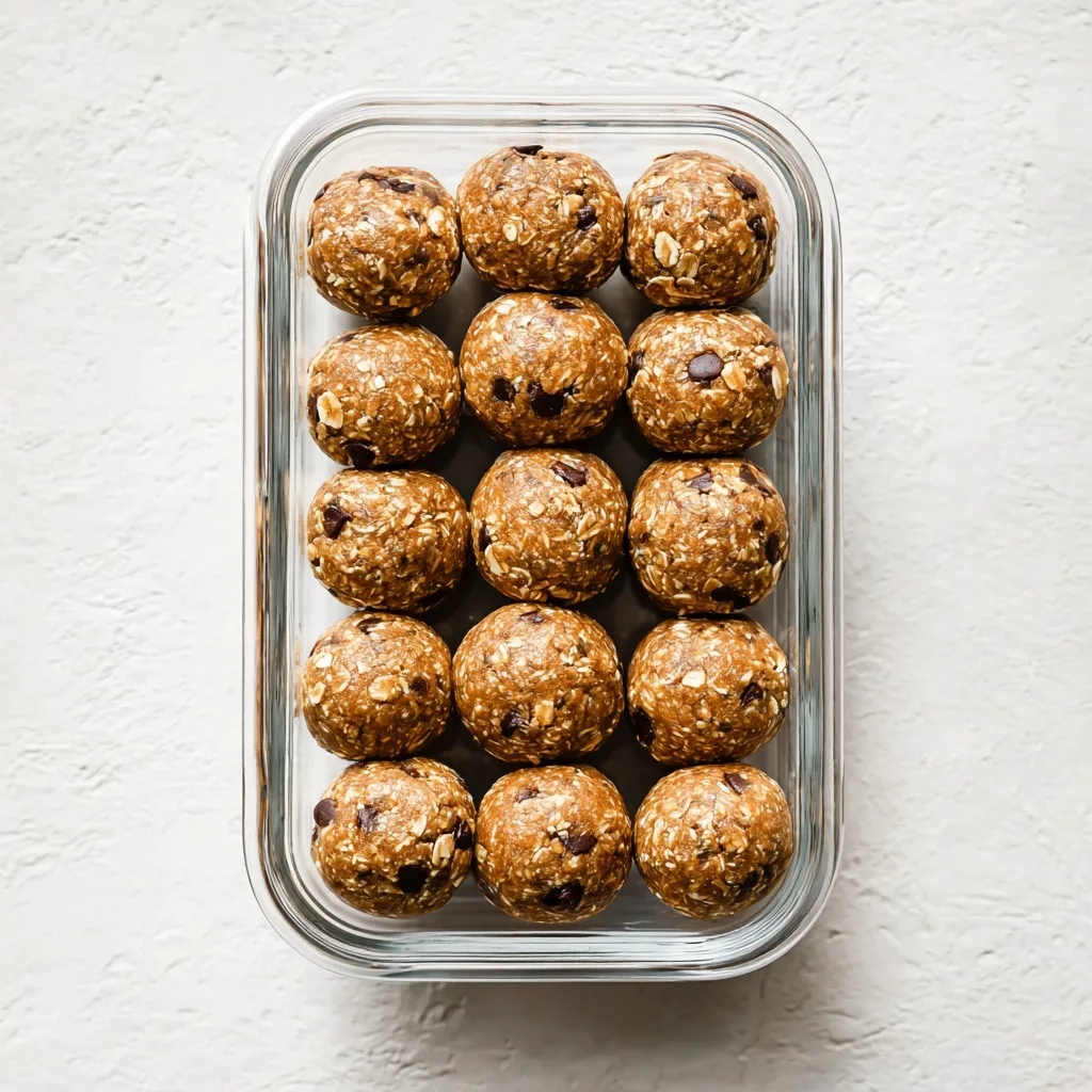 25 High Protein Snacks for Muscle Gain to Maximize Recovery & Results 16 Protein energy balls with oats and chocolate chips stored in a glass container