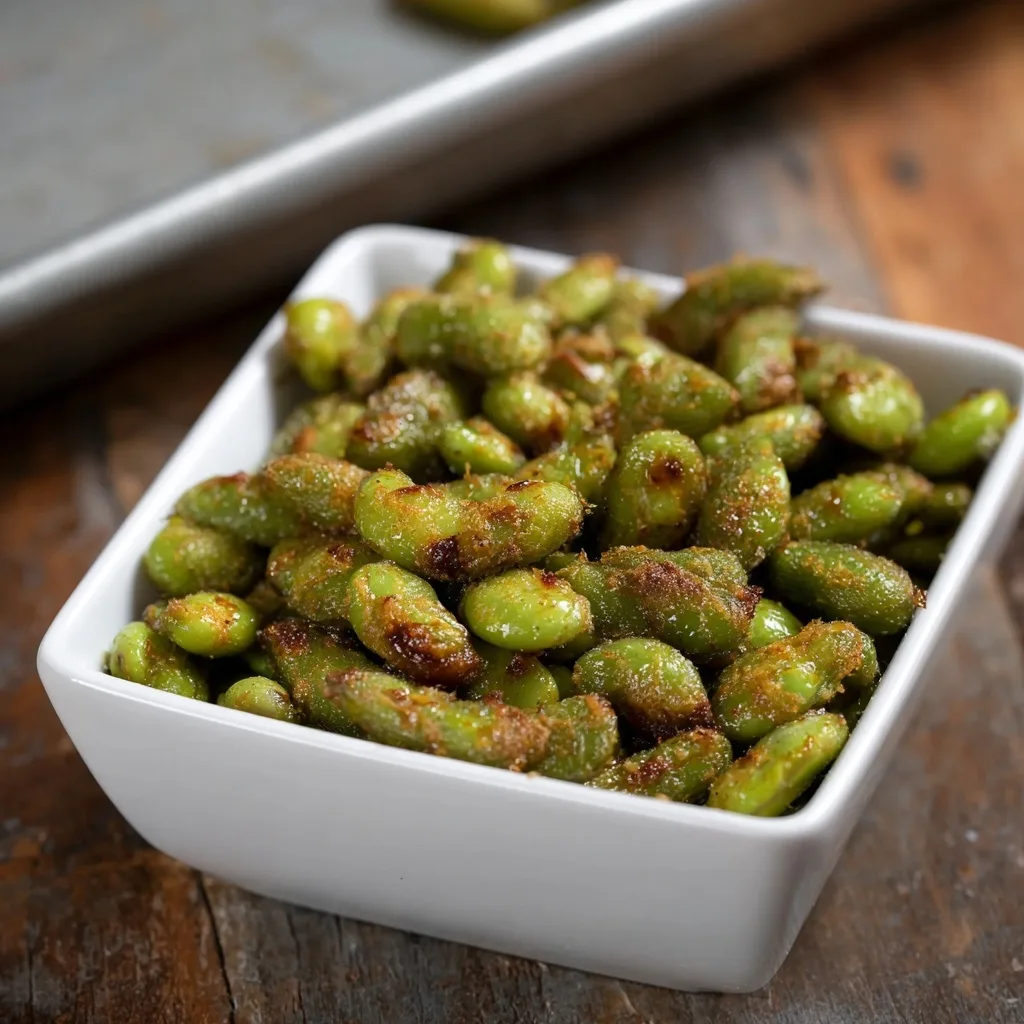 25 High Protein Snacks for Muscle Gain to Maximize Recovery & Results 15 Roasted edamame in a white bowl, high protein vegan snack