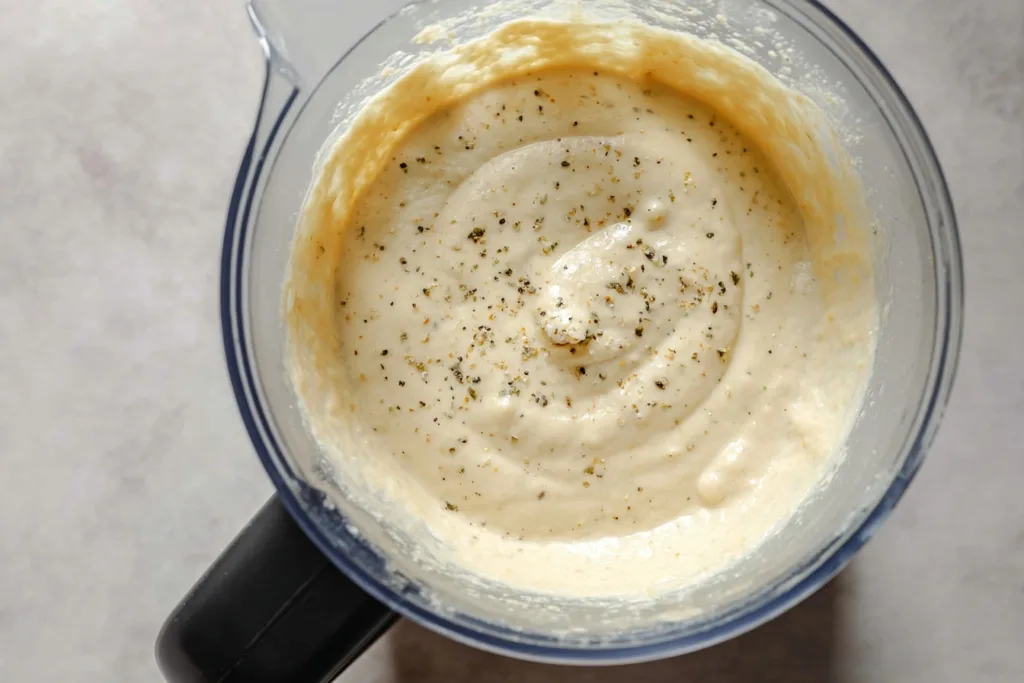 Blended cottage cheese wrap batter in a food processor