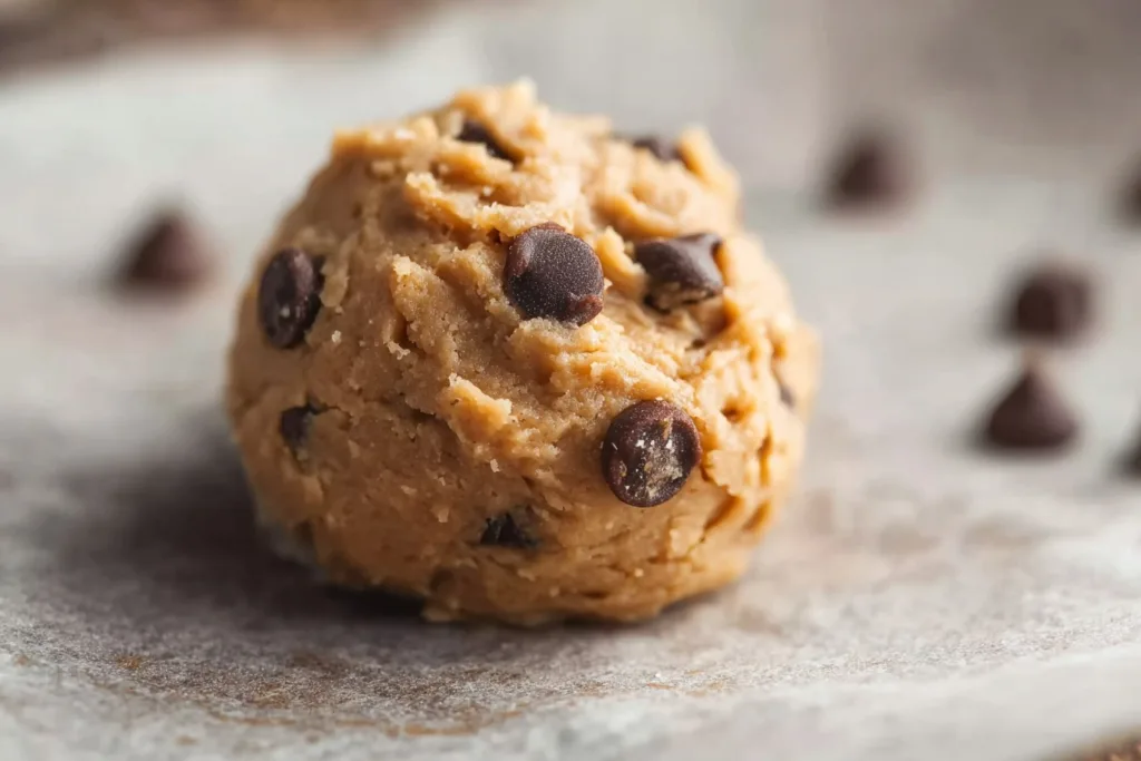 Flourless Garbanzo Bean Chocolate Chip Cookies (High-Protein & Guilt-Free!) 12 unbaked garbanzo bean chocolate chip cookie dough ball on parchment paper