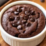 freshly baked chocolate protein mug cake with melted chocolate chips