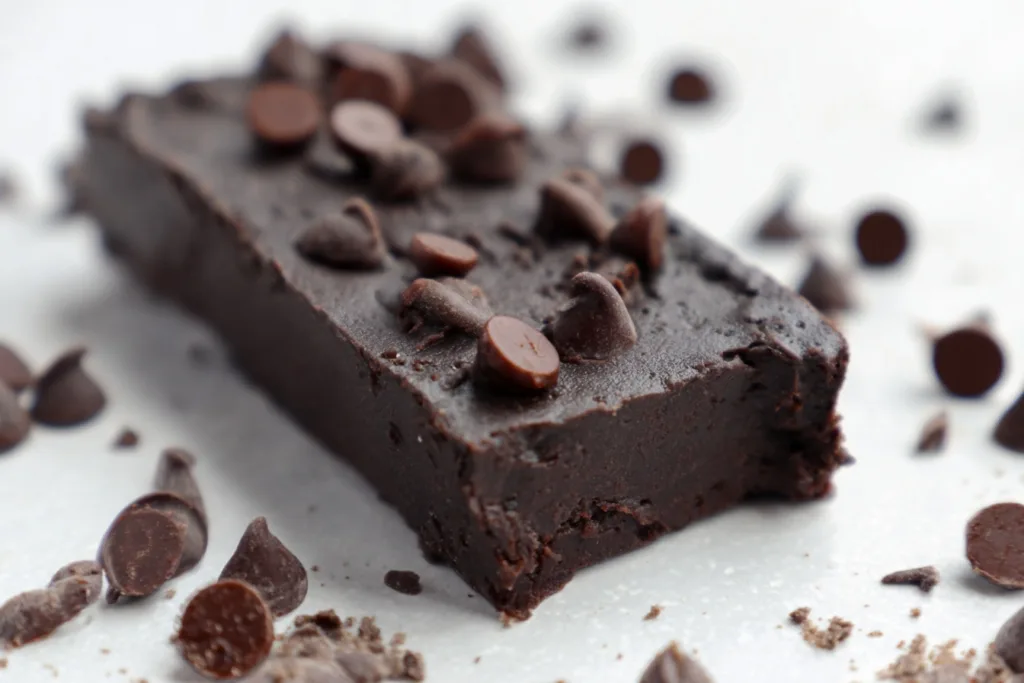 2-Ingredient Black Bean Protein Bars (No Bake, High Protein Snack) 9 chocolate black bean protein bars on parchment paper