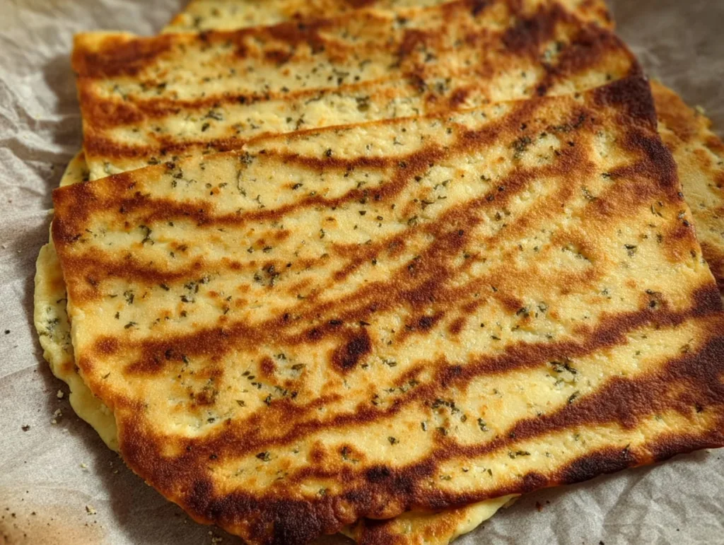 2-Ingredient Cottage Cheese Flatbread (Air Fryer Friendly & High Protein) 9 golden simple cottage cheese flatbread air fryer with herbs on parchment