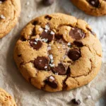 Flourless Garbanzo Bean Chocolate Chip Cookies (High-Protein & Guilt-Free!) 15 freshly baked garbanzo bean chocolate chip cookies with sea salt on parchment paper