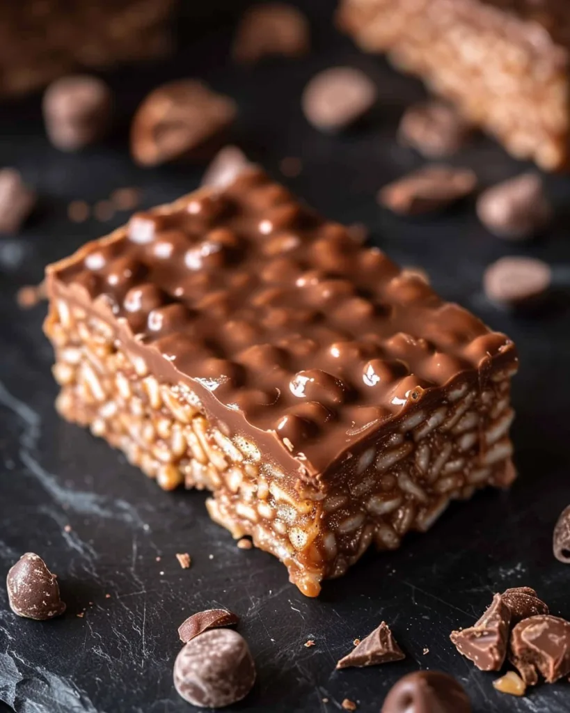 4-Ingredient Homemade Crunch Bars 9 Multiple homemade chocolate crunch bars on dark background