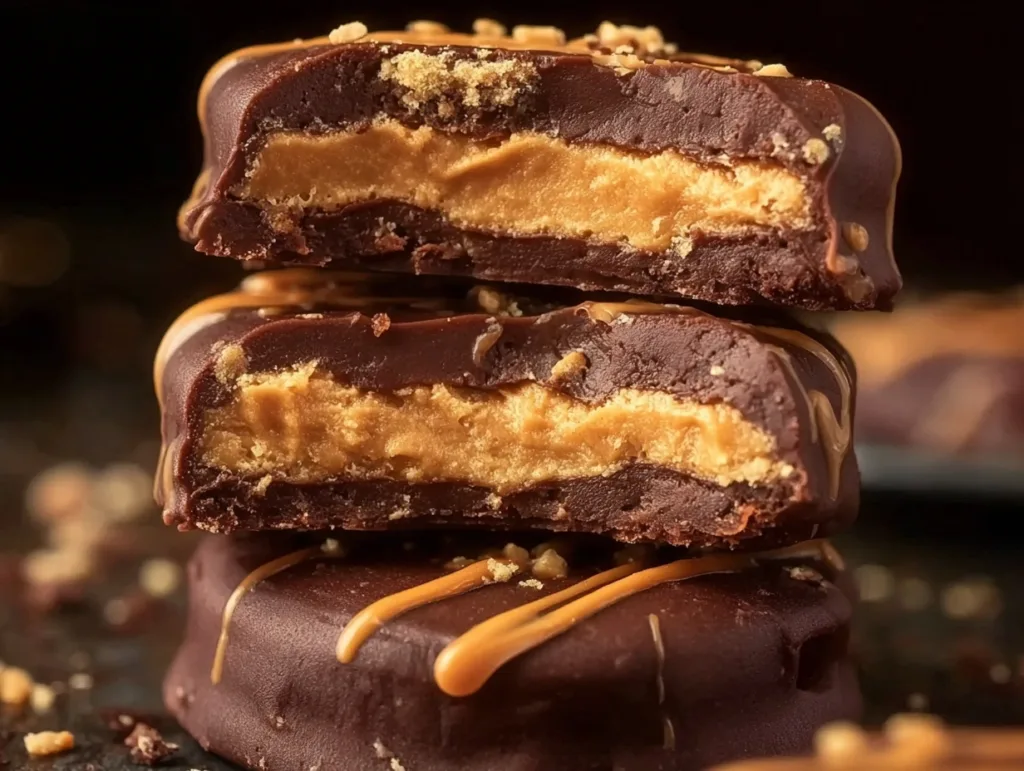 4-Ingredient Chocolate Peanut Butter No Bake Cookies (High-Protein & Ready in 5 Minutes) 16 Close-up of chocolate peanut butter no bake cookies showing creamy filling
