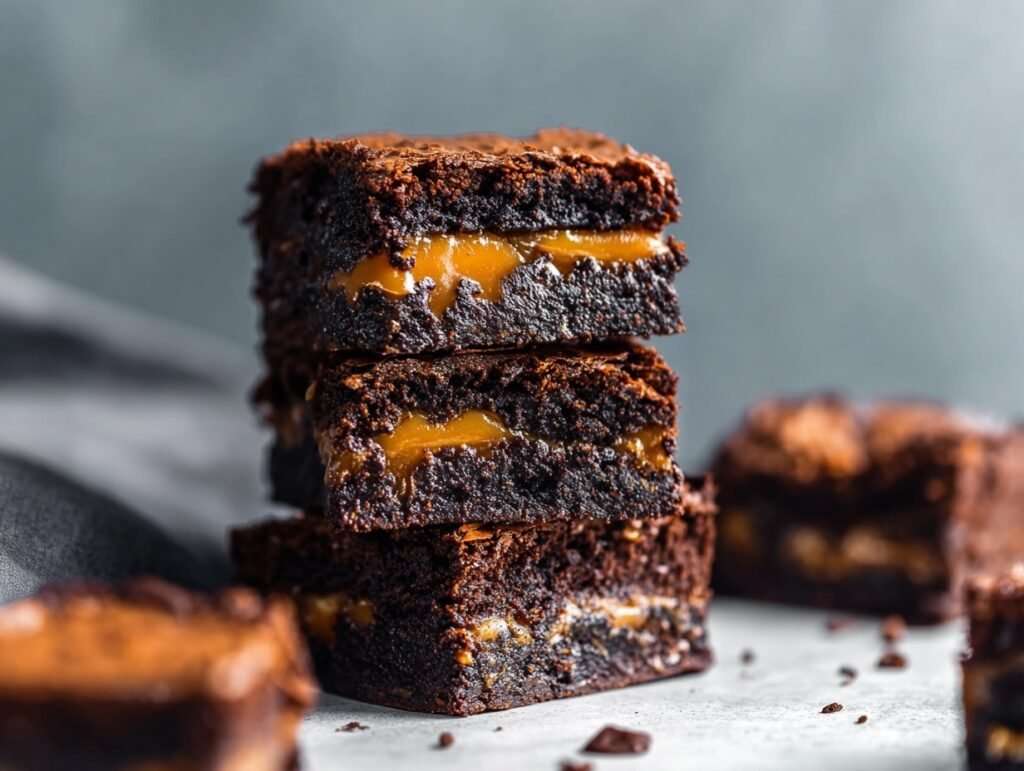 5 Best Brownie Recipes Archives – Fudgy & Irresistible 6 stacked salted caramel brownies with rich chocolate layers and gooey centers