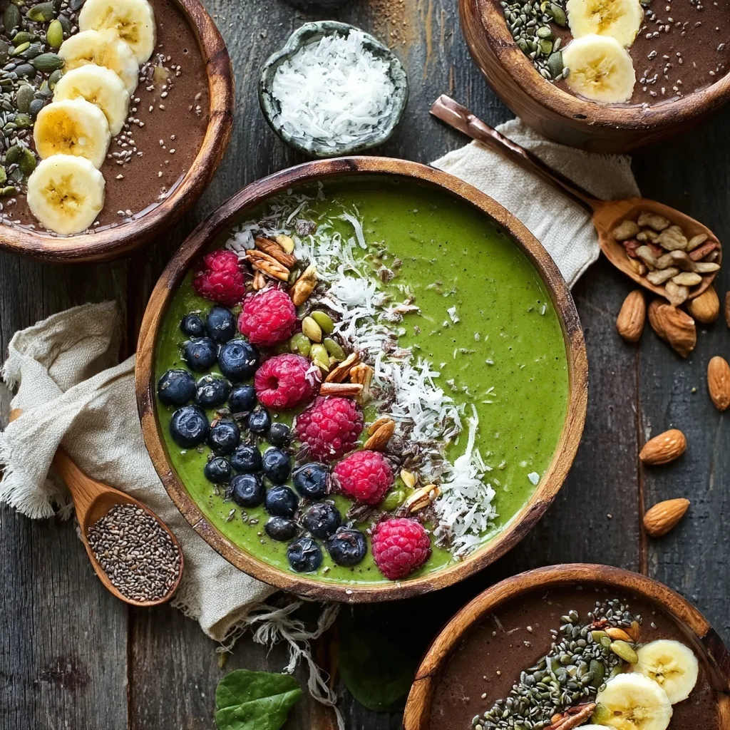 green smoothie bowl with berries and coconut toppings