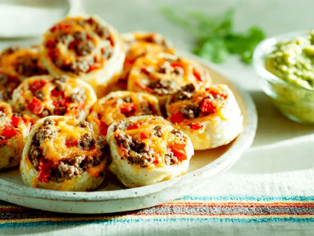 easy taco pinwheels with beef cheese and guacamole