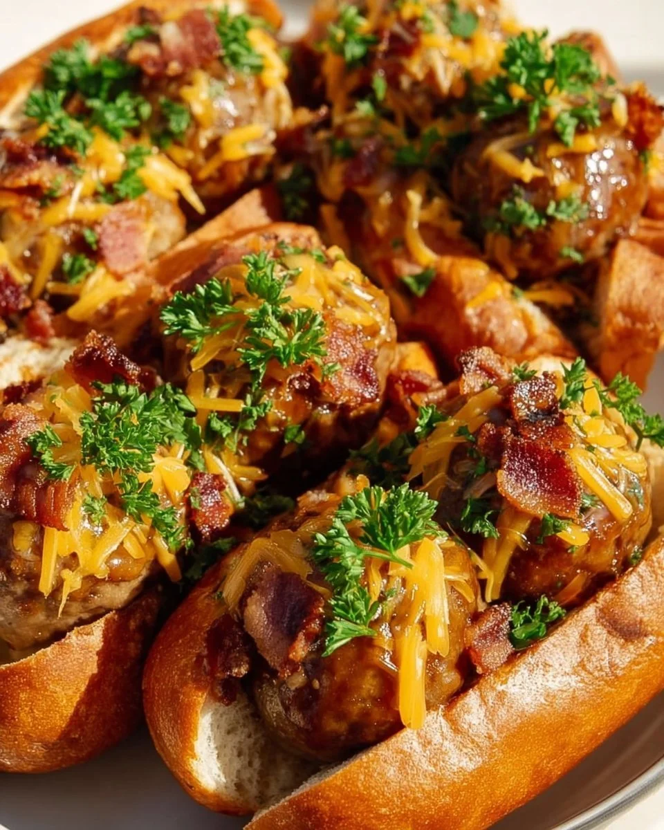 Bourbon BBQ Bacon Cheeseburger Meatballs served for a cozy dinner.