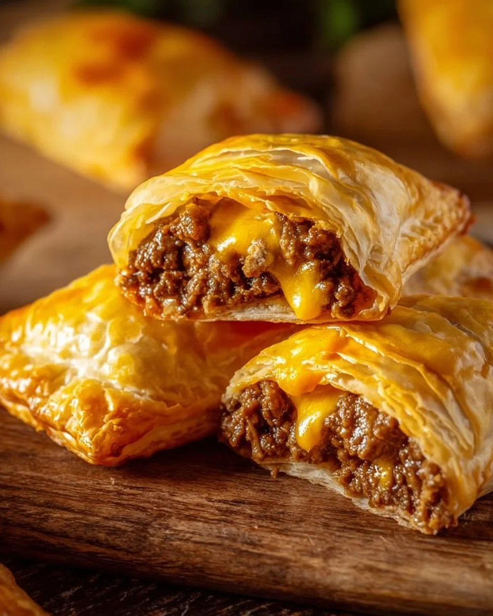Cozy Cheeseburger Pockets 2 Cozy cheeseburger pockets filled with juicy beef and cheese