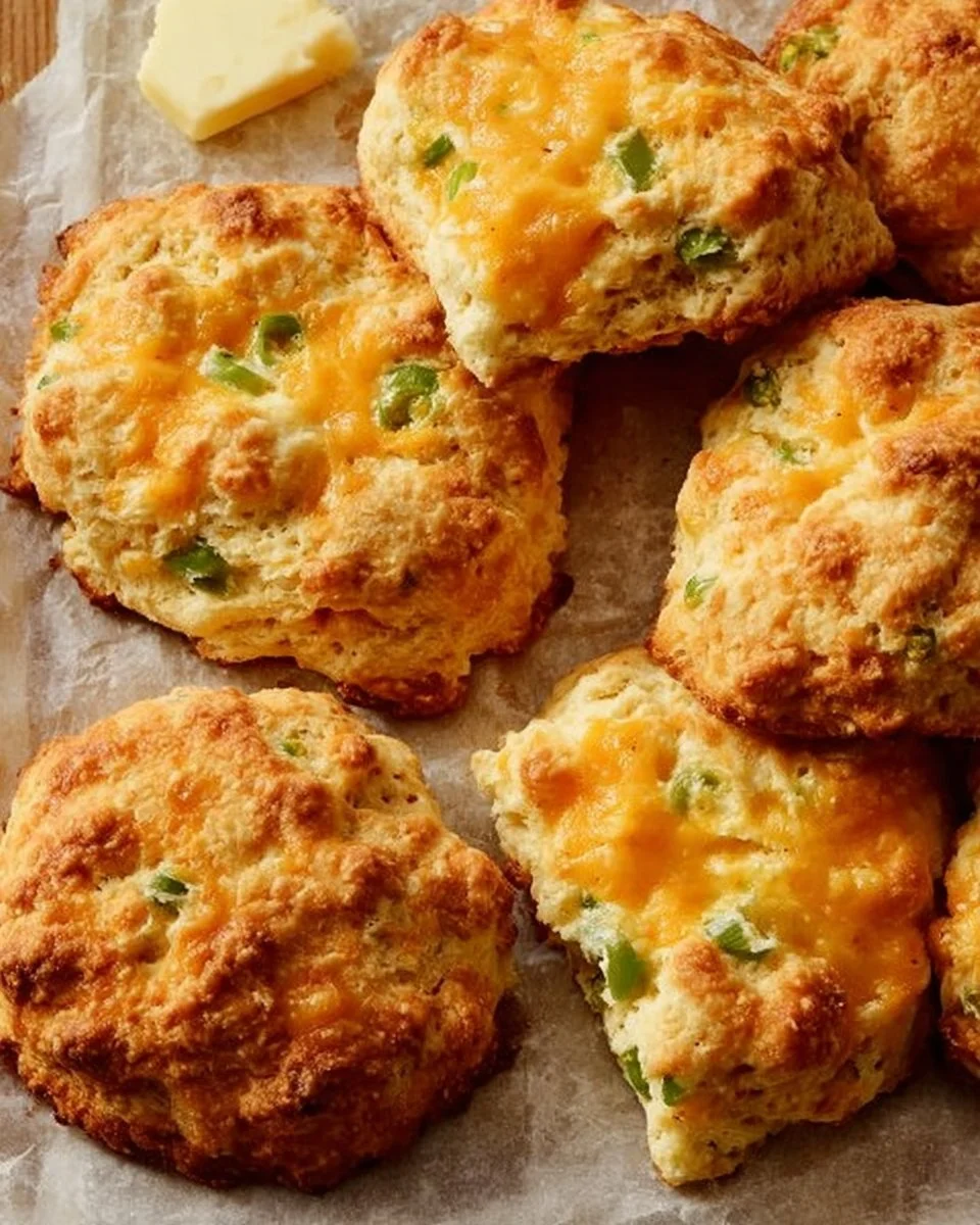 Homemade cheddar scallion treats on a wooden board, ready for snacking.