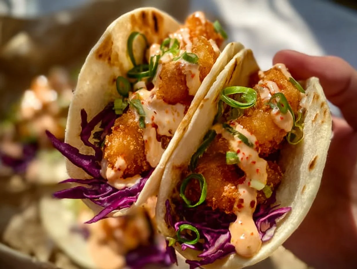 Air Fryer Bang Bang Shrimp Tacos 5 Air Fryer Bang Bang Shrimp Tacos with flavorful shrimp and fresh toppings