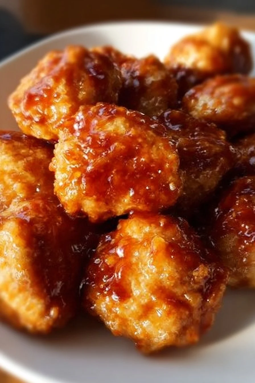 Delicious Air Fryer Honey BBQ Chicken Bites served with dipping sauce