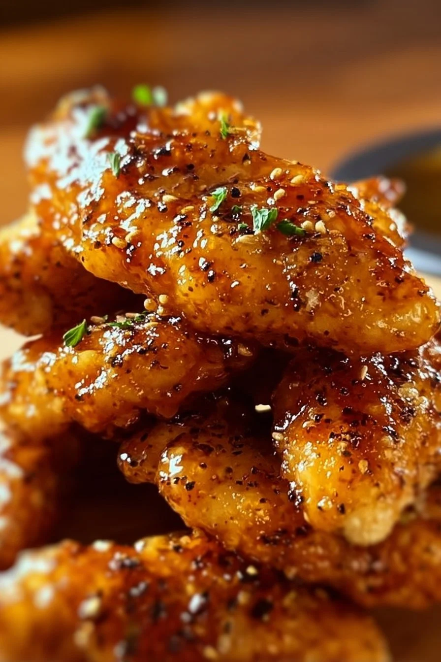 Air Fryer Honey Butter Garlic Chicken Tenders served on a plate