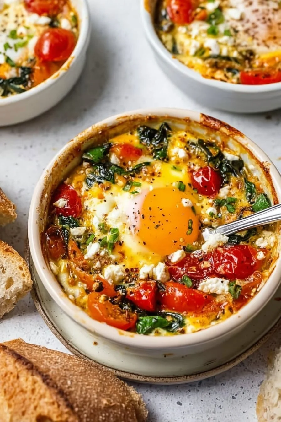 Baked Feta Eggs with Tomatoes and Spinach 7 Baked Feta Eggs with Tomatoes and Spinach