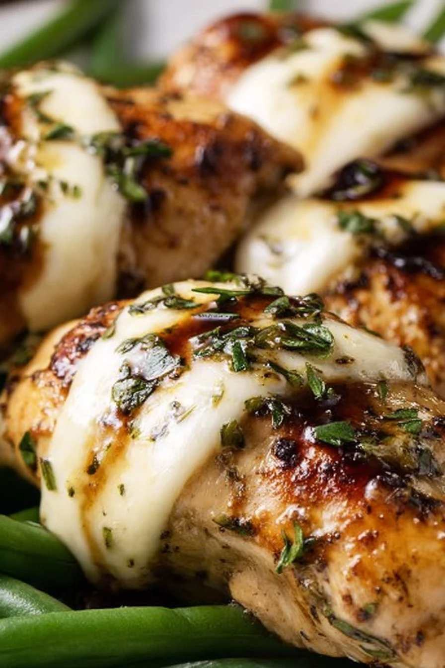 Balsamic baked chicken breast with melted mozzarella cheese