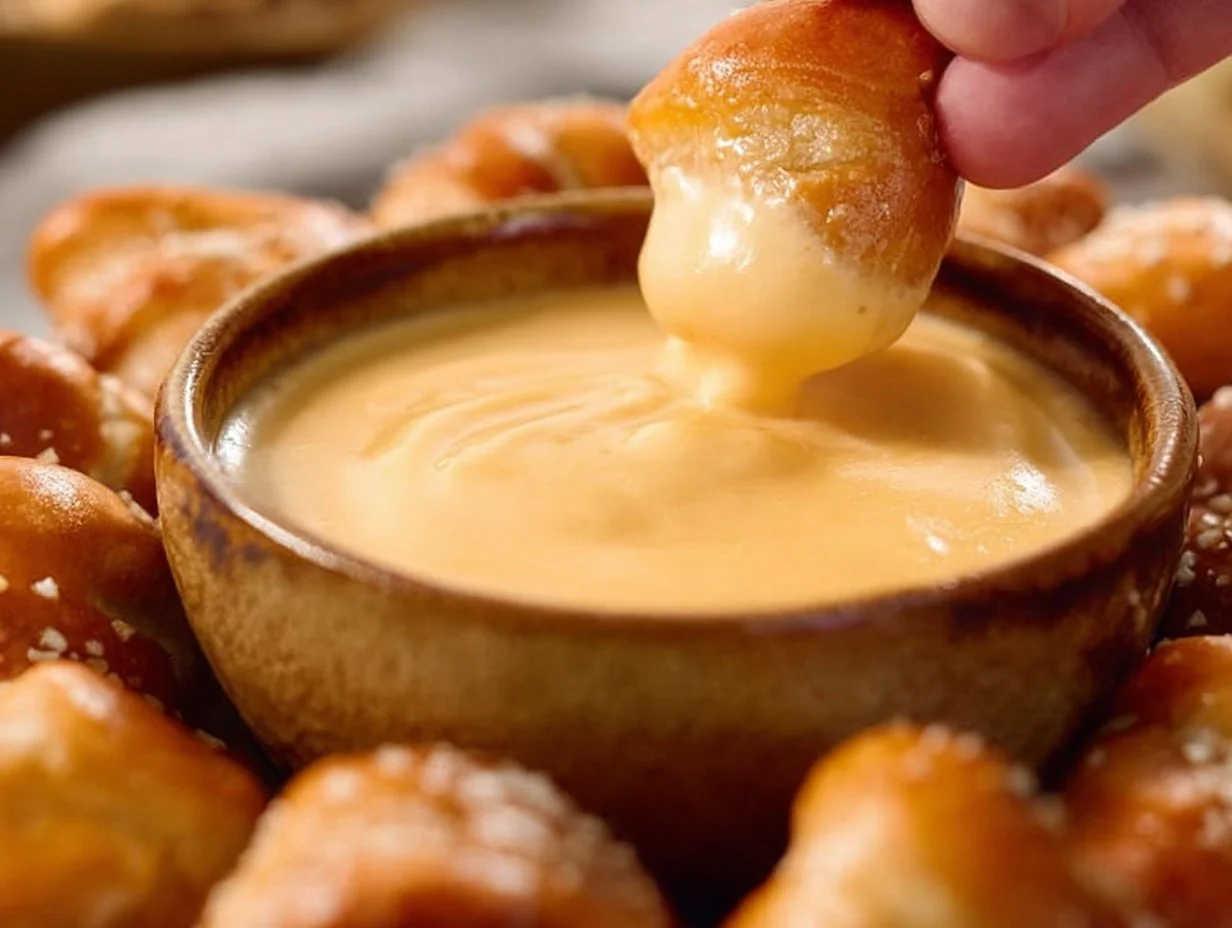 Beer Cheese Dip 5 Delicious Beer Cheese Dip served with pretzels and vegetables.