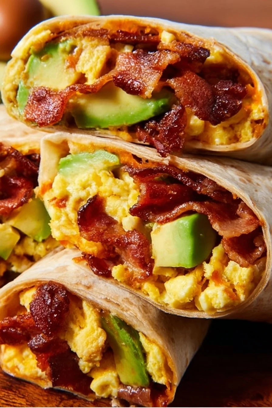 Breakfast Burritos 4 Delicious breakfast burritos filled with eggs, cheese, and vegetables