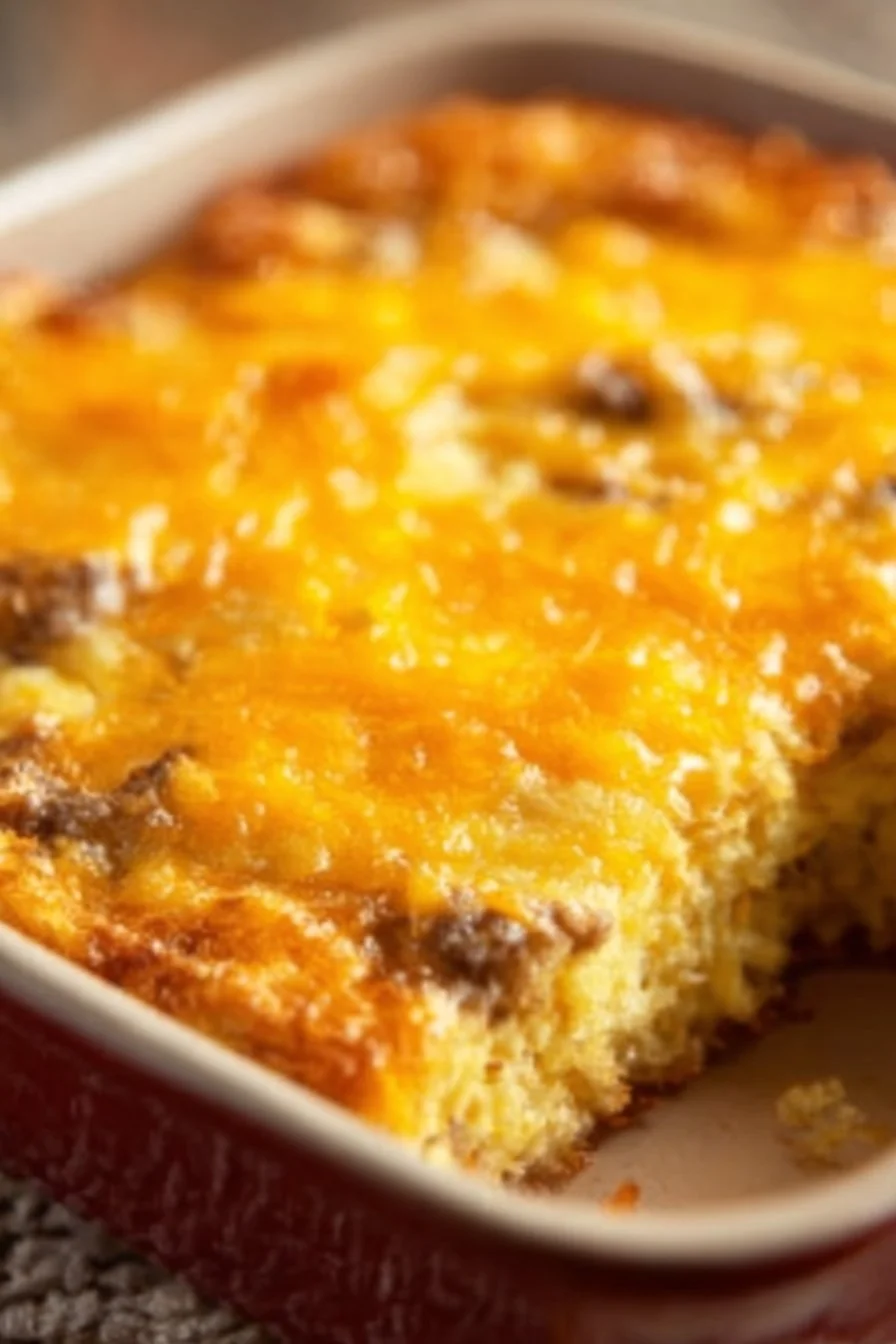 Delicious homemade breakfast casserole with eggs, cheese, and vegetables