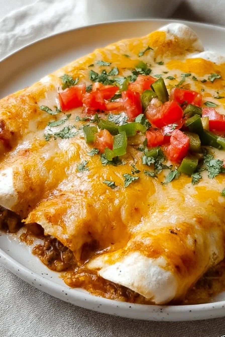 Delicious breakfast enchiladas filled with eggs and cheese.