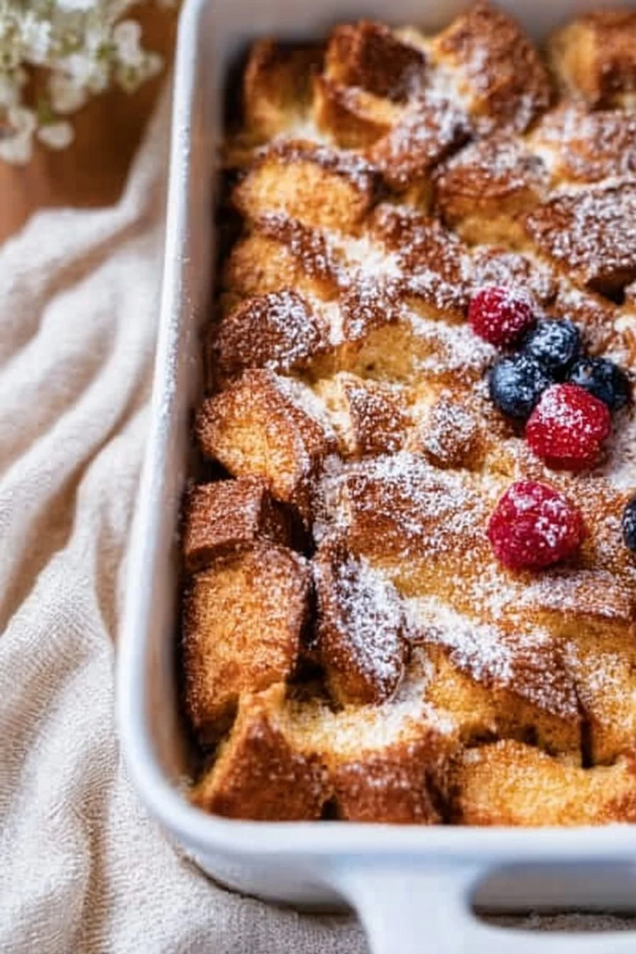 Delicious brioche French toast casserole baked to perfection