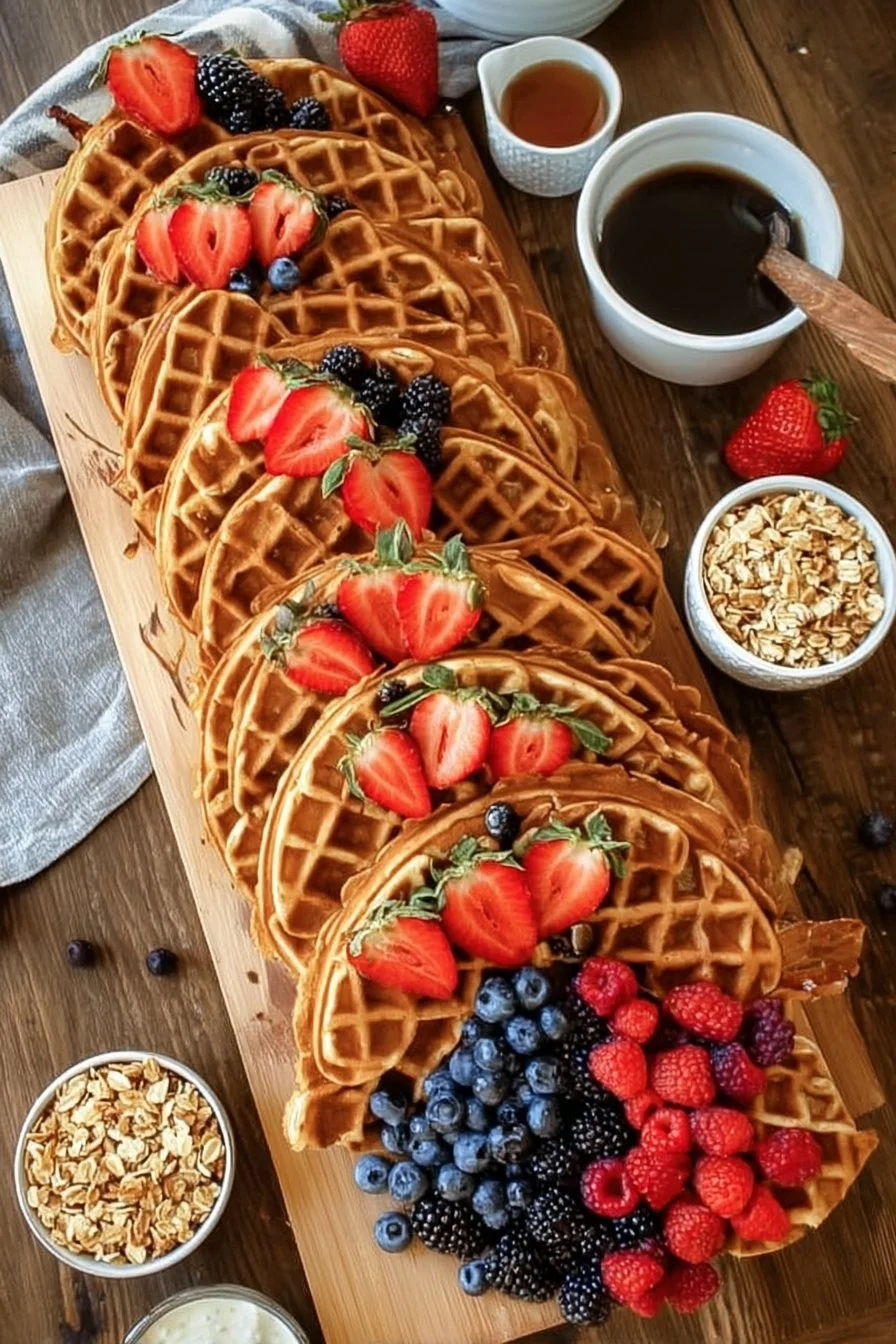 Build Your Own Waffle Bar 4 Delicious waffle bar setup with customizable toppings and waffle options