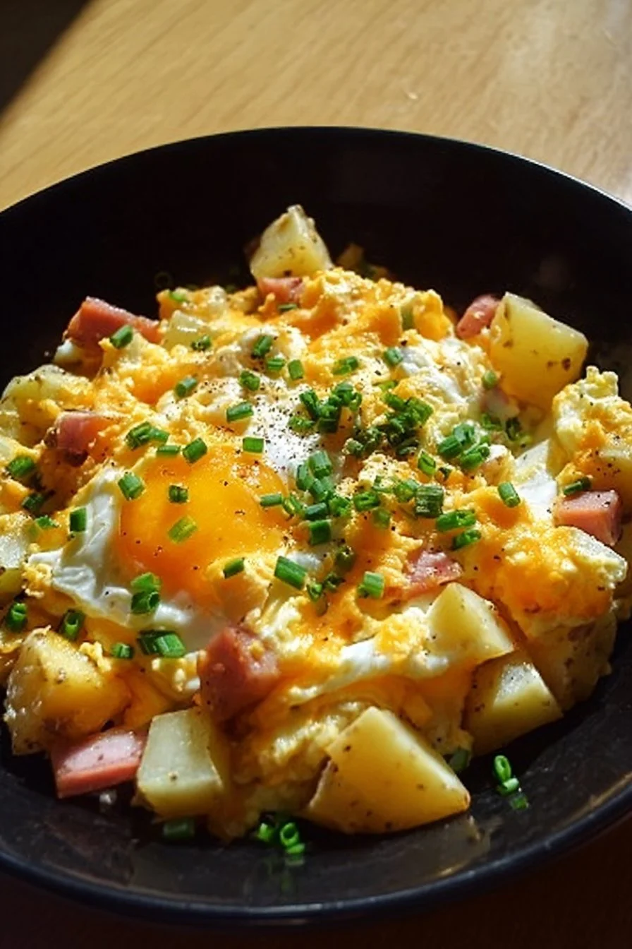 Cheesy Potato Egg Scramble