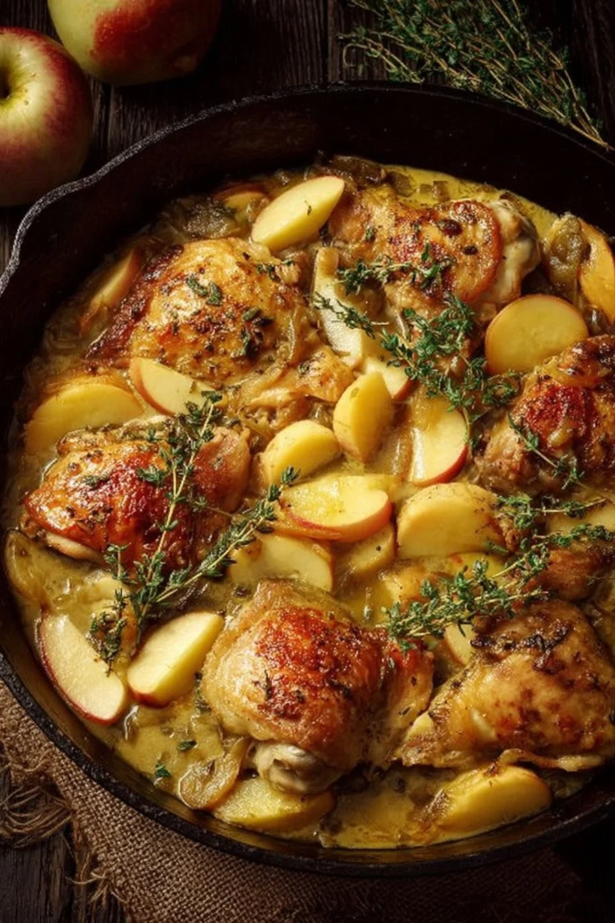 Delicious Chicken Normandy dish served with apples and cream sauce