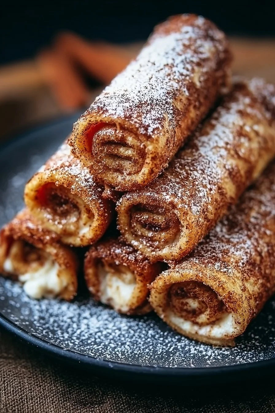 Delicious Cinnamon Roll French Toast Roll-Ups served with syrup