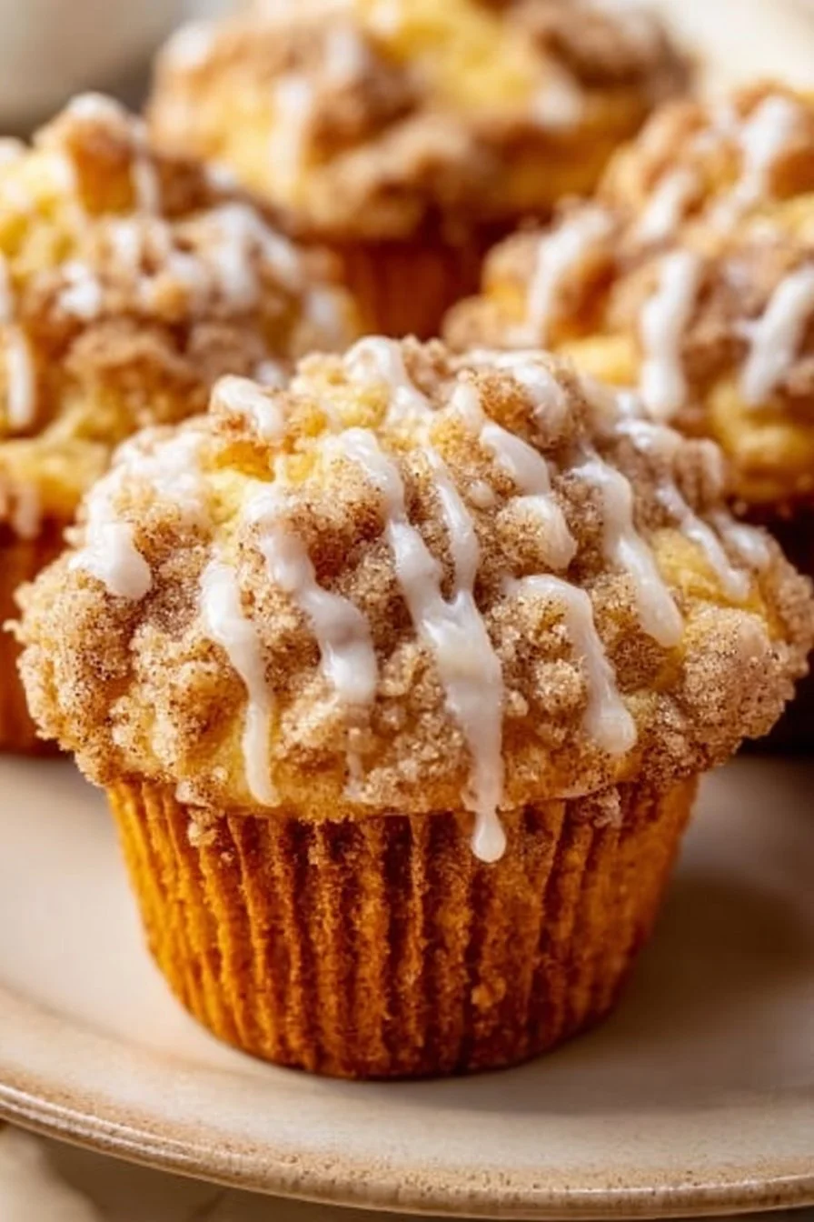Delicious coffee cake muffins topped with cinnamon crumble