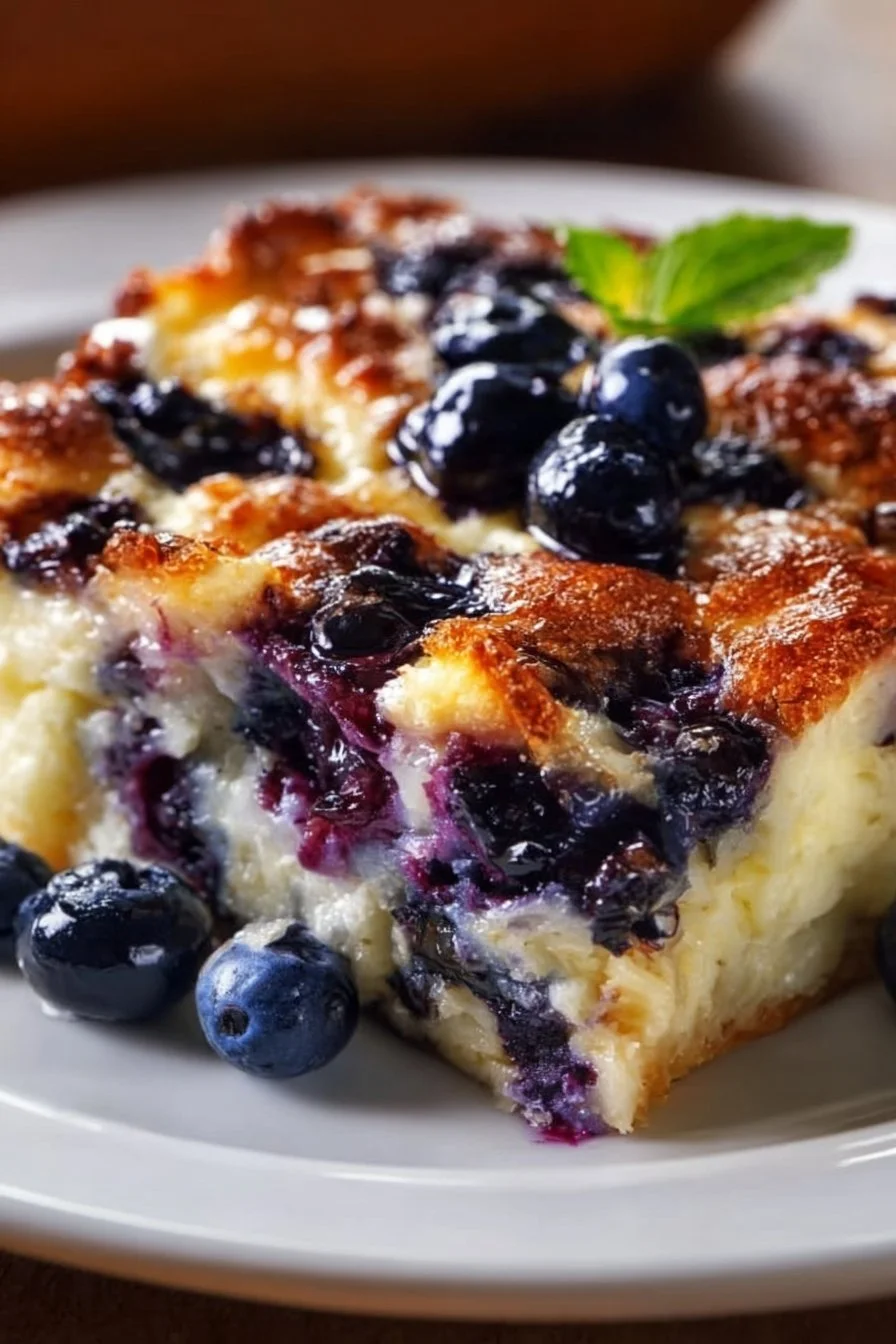 Cottage Cheese Blueberry Bake 4 Cottage Cheese Blueberry Bake in a dish, topped with fresh blueberries and a golden crust.